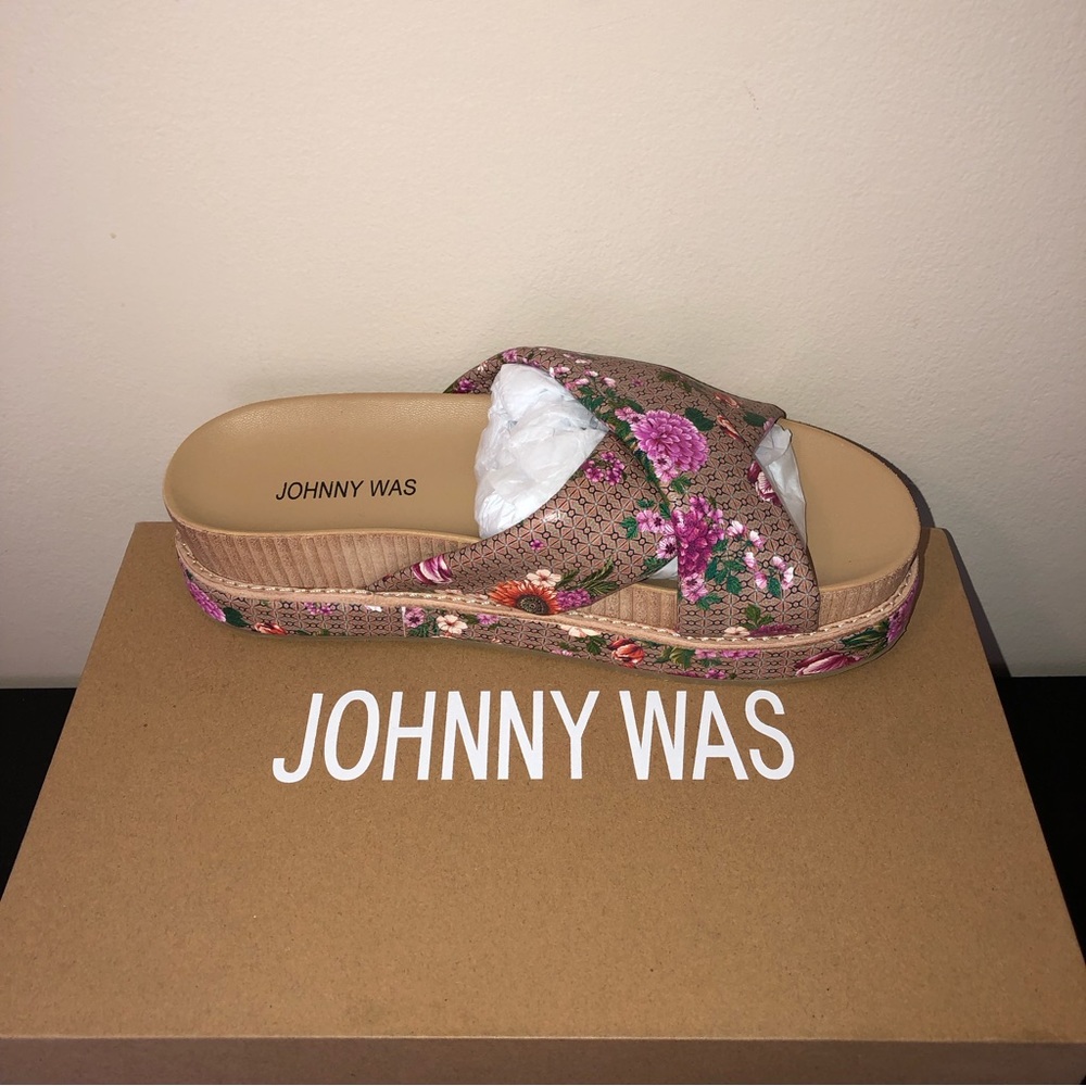 Johnny Was NIB Jenna X Band Floral Leather Sandals,Size-7
